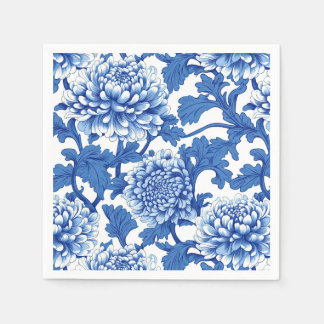Serviette En Papier Chinoiserie Florale Peony bleu et blanc