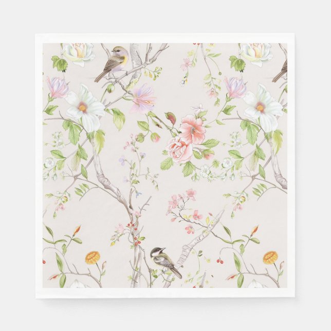 Serviette En Papier Chinoiserie florale rose (Devant)