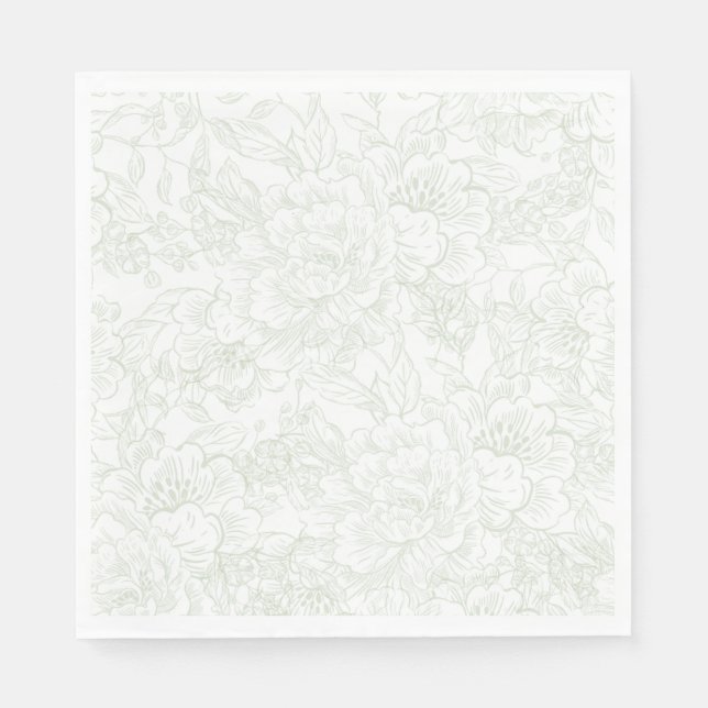 Serviette En Papier Chinoiserie Green Sage Peony Mariage (Devant)