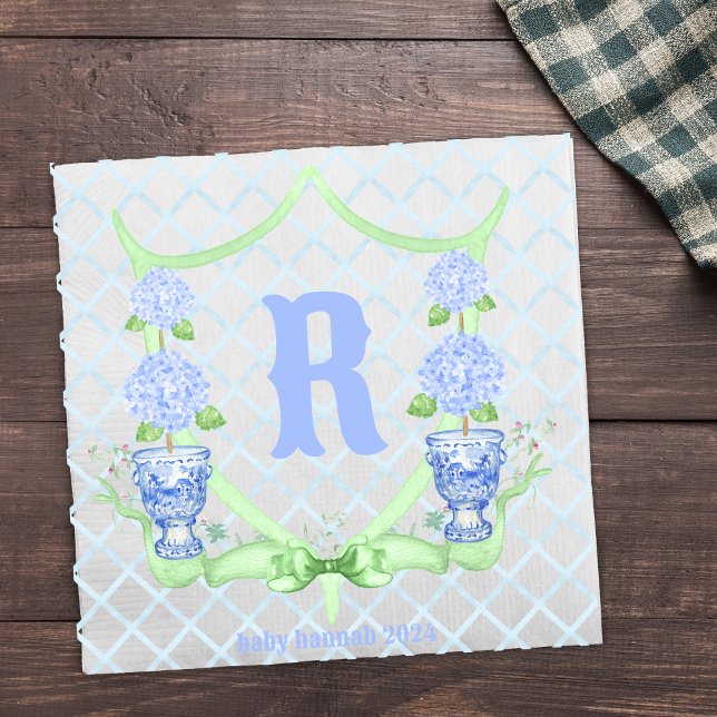 Serviette En Papier Chinoiserie Hydrangea Monogram (Créateur téléchargé)