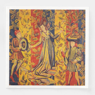 Serviette En Papier Chinoiserie médiévale italienne rouge jaune