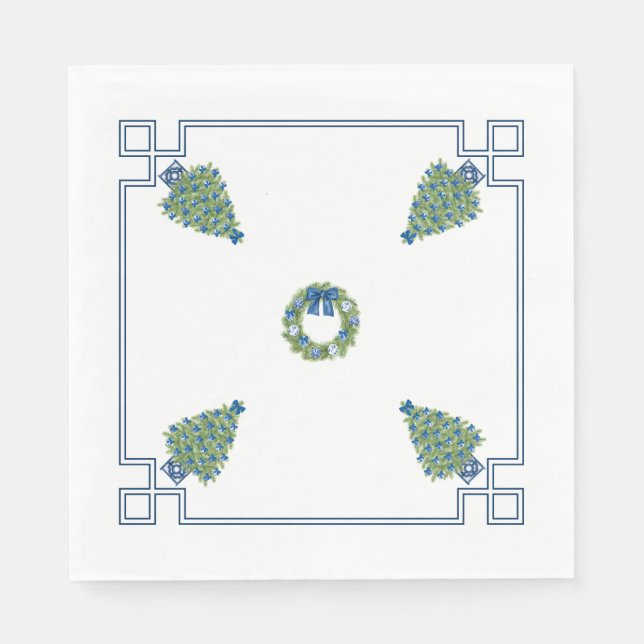 Serviette En Papier Chinoiserie Noël Bleu et Blanc (Devant)