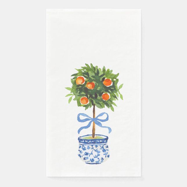 Serviette En Papier Chinoiserie Orange Citrus Topiary Napkins (Devant)