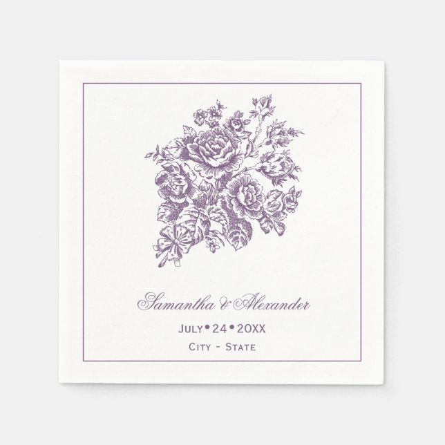 Serviette En Papier Chinoiserie Purple Rose Bouquet Mariage victorien (Devant)