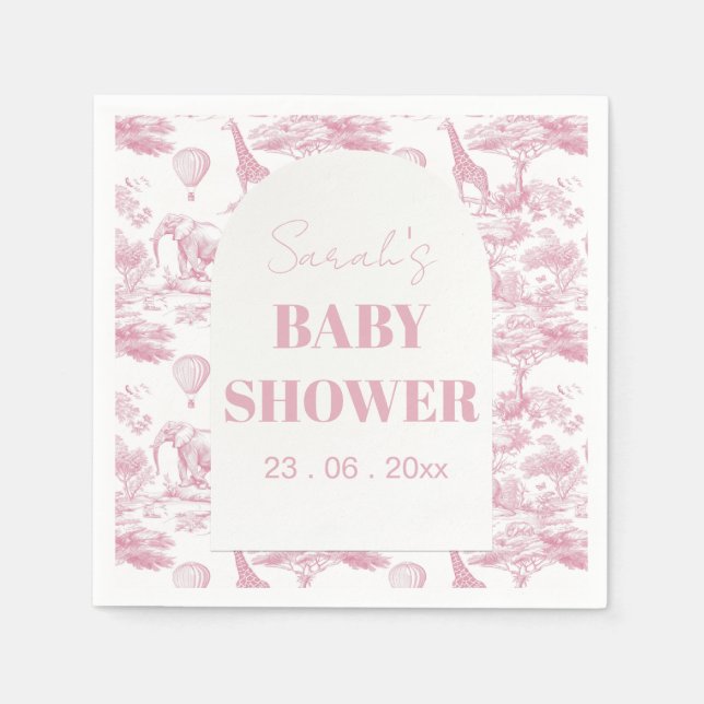 Serviette En Papier Chinoiserie rose Baby shower Toile de Jouy (Devant)