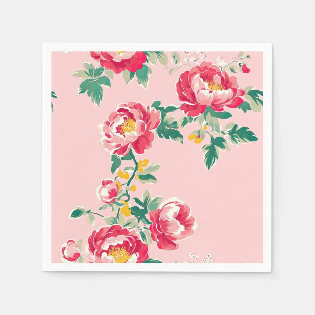 Serviette En Papier Chinoiserie rose et rouge (Devant)