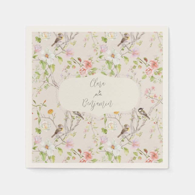 Serviette En Papier Chinoiserie rose Floral Mariage (Devant)