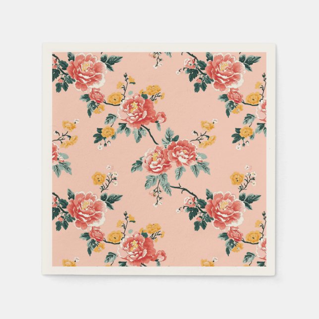 Serviette En Papier Chinoiserie rose pâle Floral (Devant)
