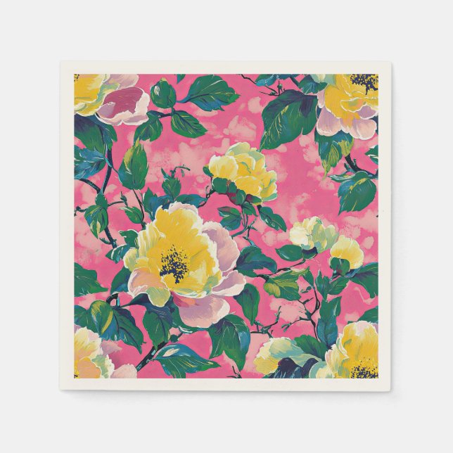 Serviette En Papier Chinoiserie rose peint Floral (Devant)