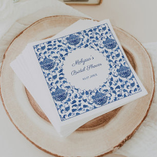 Serviette En Papier Chinoiserie Wedding shower floral bleu et blanc