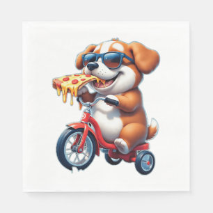 Serviette En Papier chiot à vélo mangeant de la pizza