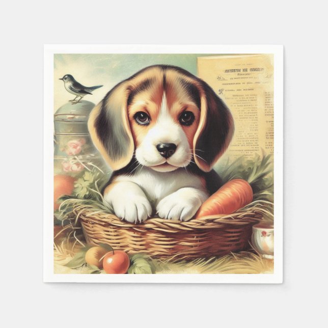 Serviette En Papier Chiot Beagle vintage (Devant)
