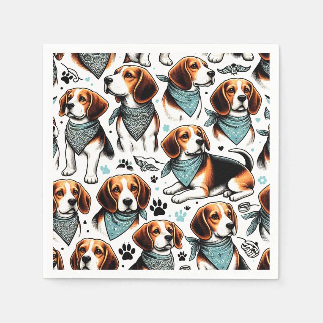 Serviette En Papier Chiot Beagle vintage sans couture (Devant)