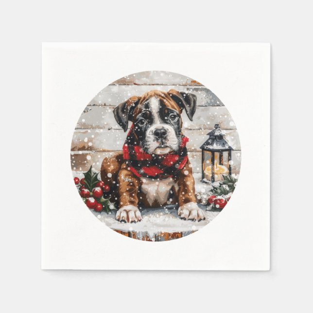 Serviette En Papier Chiot boîte de Noël (Devant)
