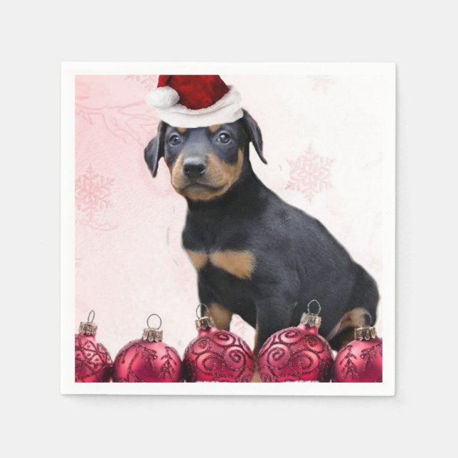Serviette En Papier Chiot de Noël Doberman Pinscher (Devant)