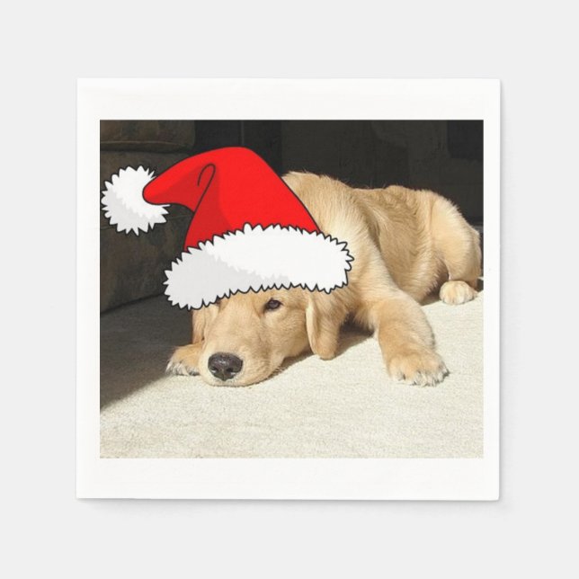 Serviette En Papier Chiot de Noël Golden Retriever (Devant)
