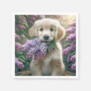 Serviette En Papier Chiot Golden Retriever avec Lilacs