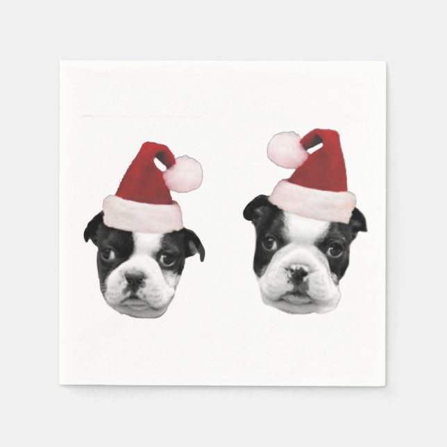 Serviette En Papier Chiots de Noël Boston Terrier (Devant)