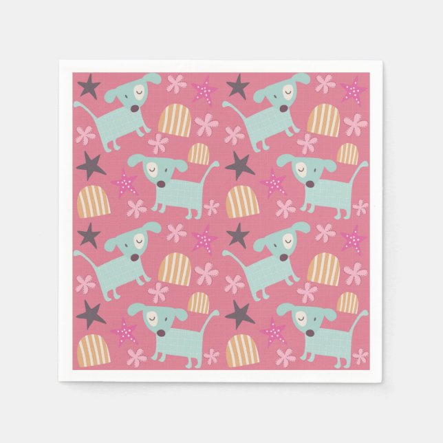 Serviette En Papier Chiots, étoiles et fleurs (Devant)