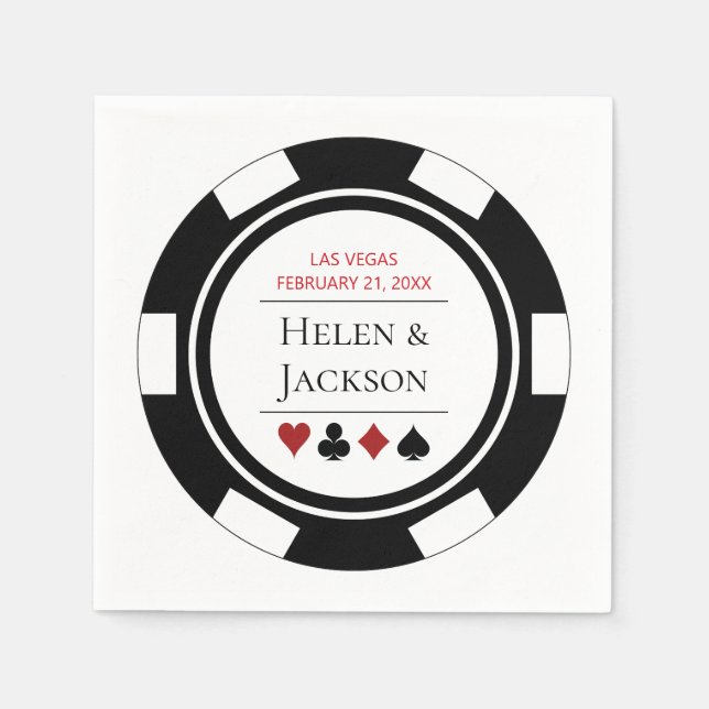 Serviette En Papier Chip de poker noir et blanc Mariage Las Vegas (Devant)