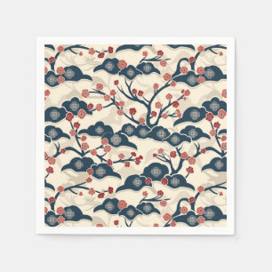 Serviette En Papier Chiyogami japonais Ume Corail Rouge Indigo Crème