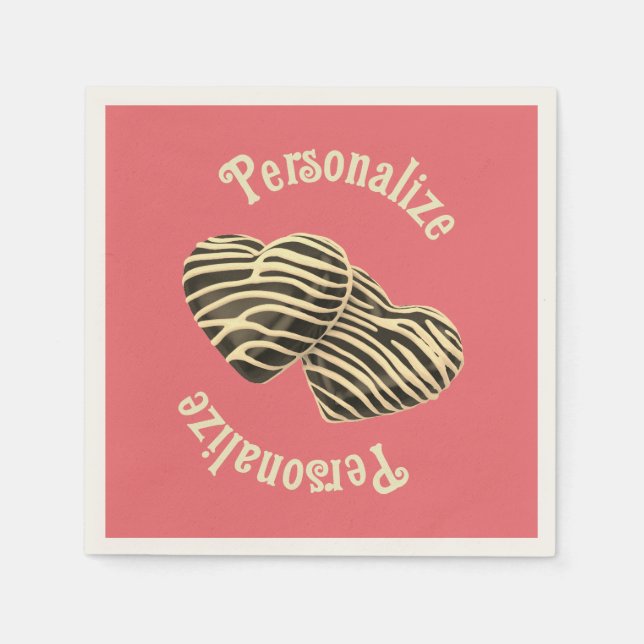 Serviette En Papier Chocolat bonbon coeur corail rose mignon amour (Devant)
