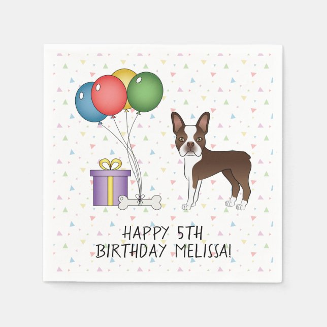 Serviette En Papier Chocolat Boston Terrier Cartoon Dog - Anniversaire (Devant)