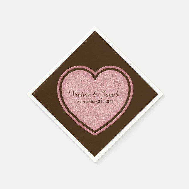 Serviette En Papier Chocolat Brown et rose personnalisé mariage servie (Coin)