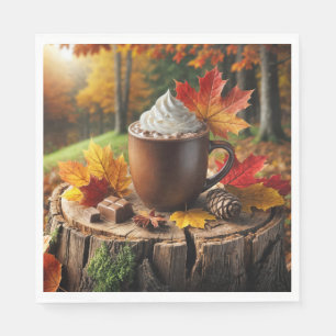 Serviette En Papier Chocolat Chaud D'Automne Sur La Pompe D'Arbre