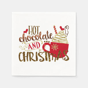 Serviette En Papier Chocolat Chaud et Paillettes de Fêtes de Noël