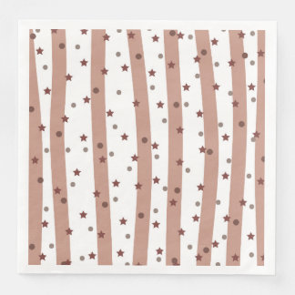 Serviette En Papier Chocolat et rayures blanches avec Motif d'étoiles