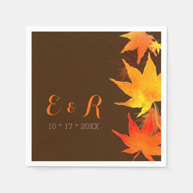 Serviette En Papier Chocolat Feuille d'automne Mariage Brown (Devant)