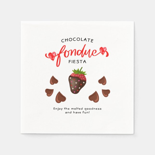 Serviette En Papier Chocolat Fondue Fiesta Coeurs fraises Anniversaire (Devant)