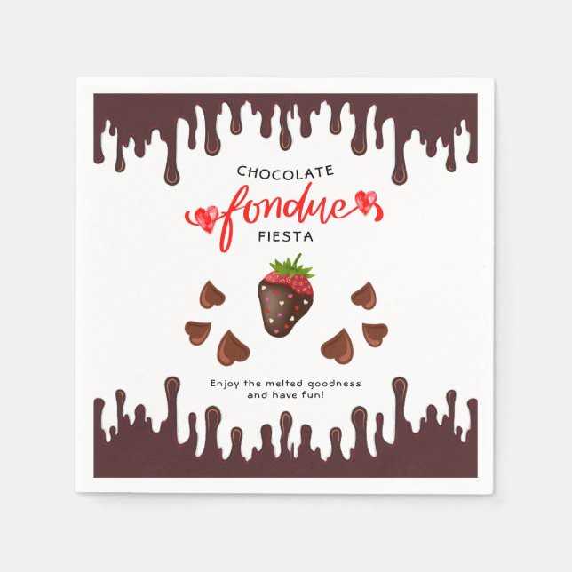 Serviette En Papier Chocolat Fondue Fiesta Coeurs fraises Anniversaire (Devant)