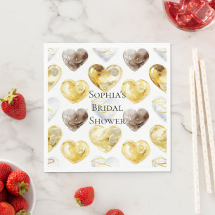 Serviette En Papier Chocolat Gold White Hearts Fête des mariées