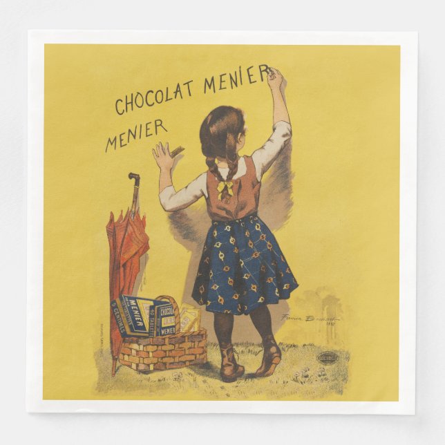 Serviette En Papier Chocolat Menier Petite fille Mur écriture (Devant)