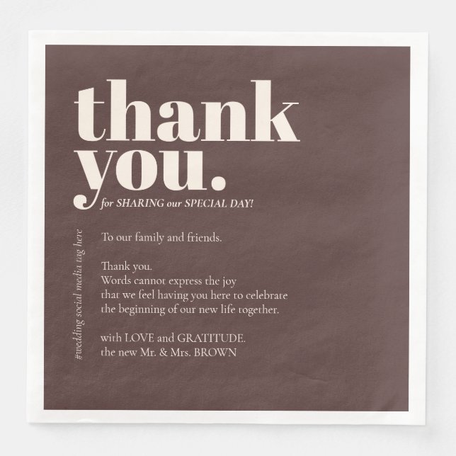 Serviette En Papier Cholate Brown Thank Minimalist Decor Wedding (Devant)