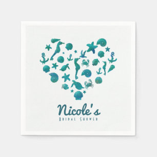 Serviette En Papier Choses de plage Aquarelle sarcelle Moderne Chic Fê