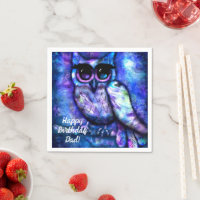 Chouette Abstraite aux Grands Yeux Bleu Vert Viole