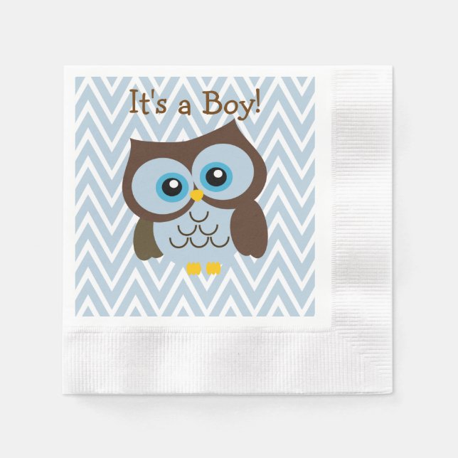 Serviette En Papier Chouette bleue personnalisée et serviettes Chevron (Devant)