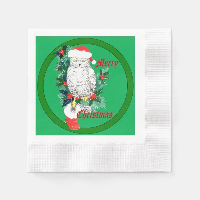 Serviette En Papier Chouette de Noël mignonne et stockage Conçu (Devant)