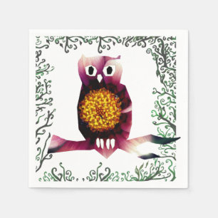 Serviette En Papier Chouette, hibou Oiseau Floral Papier d'art
