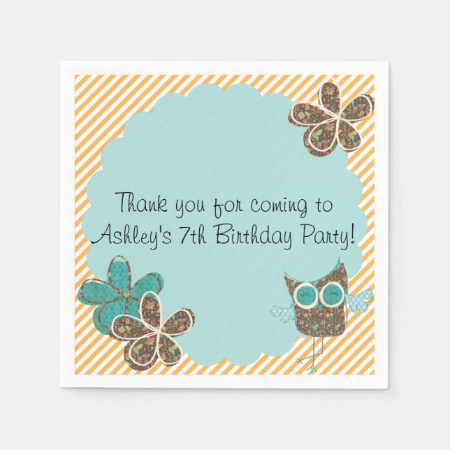 Serviette En Papier Chouette personnalisée Papier de fête d'anniversai (Devant)