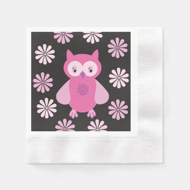 Serviette En Papier chouette rose mignonne (Devant)