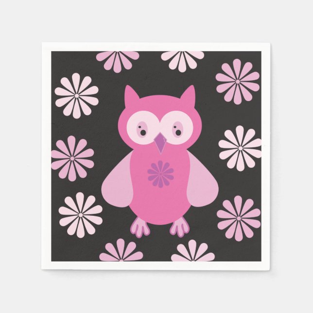 Serviette En Papier chouette rose mignonne (Devant)