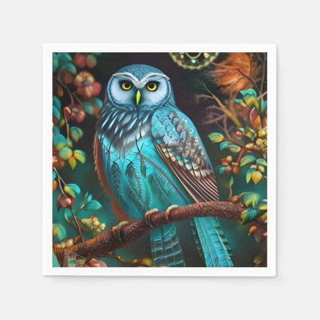 Serviette En Papier Chouette turquoise (Devant)