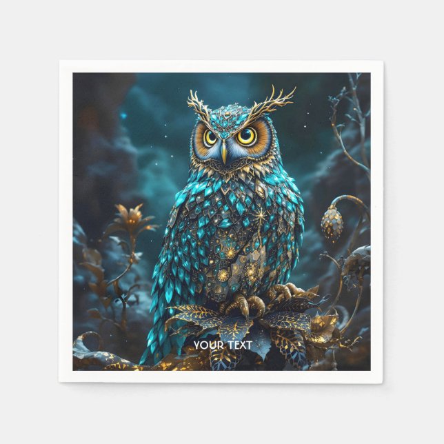 Serviette En Papier Chouette Turquoise en laiton Imaginaire (Devant)