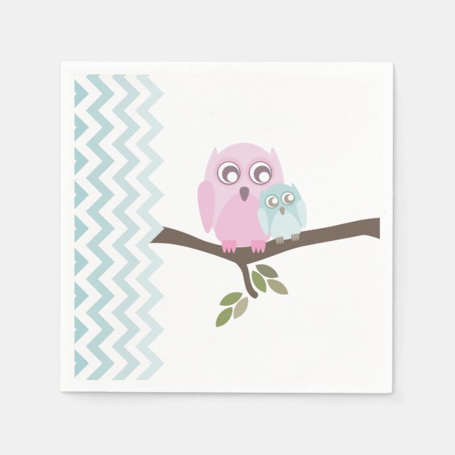 Serviette En Papier Chouettes + Baby shower Garçon Chevron (Devant)