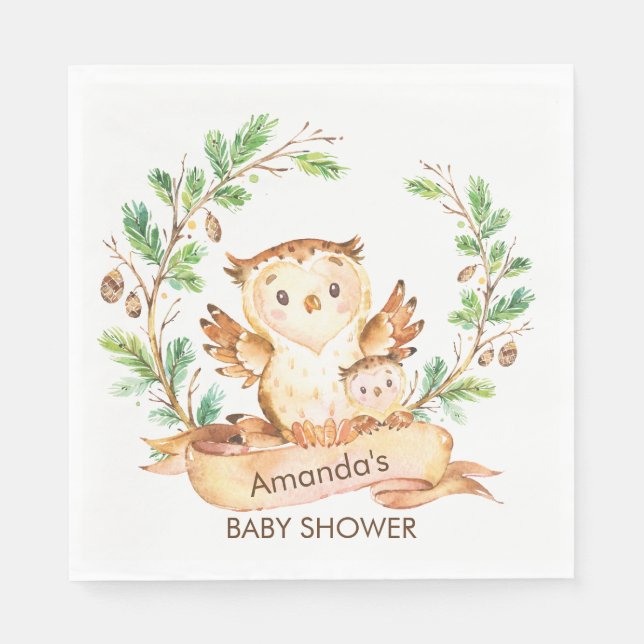 Serviette En Papier Chouettes en bois Baby shower Papier Naples (Devant)