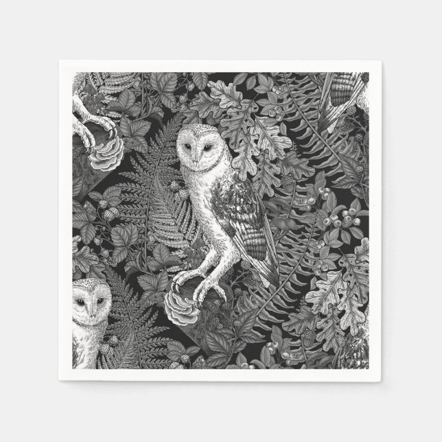 Serviette En Papier Chouettes, fougères, chênes et baies 4 (Devant)